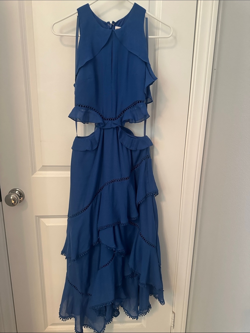Blue Ruffle Cutout Maxi Dress